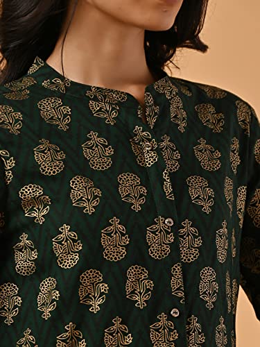 Image of rangita Green Rayon Calf Length Printed Front Slit Kurti for Women | Kurta for Women