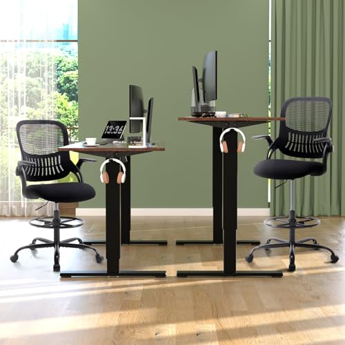 Image of DUMOS Drafting Chair with Flip-up Arms, Tall Office Standing Desk Chair with 360 Swivel Rolling Wheels, Counter Height Adjustable, High Ergonomic Mesh Computer Chairs, Ink