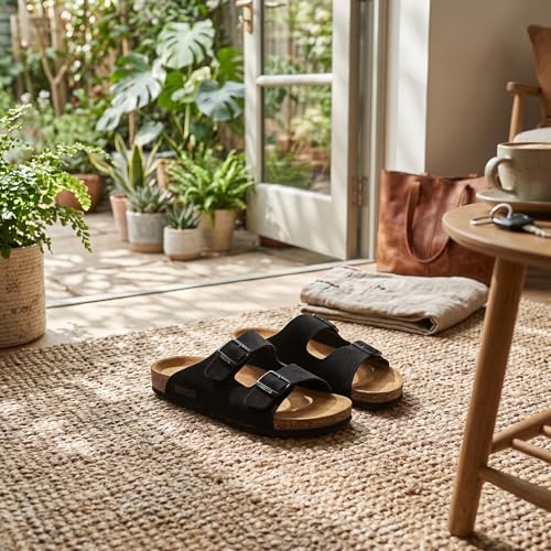 Image of Bregid Men Classic Black Nubuck Sandals | Premium Leather and Cork Footwear | Ergonomic Eva Sole for Daily Comfort and Lightweight Support | Durable Casual Summer Beach Wear for Men
