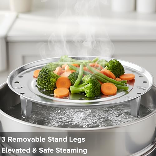 Image of Alark 2 PCS Stainless Steel Steamer Rack 7.67 Inch Round Detachable Steam Tray With 3 Removable Stand V Shaped Expandable Plate Pressure Cooker Kadai Compatible Vegetable Food & Bread Steaming Rack