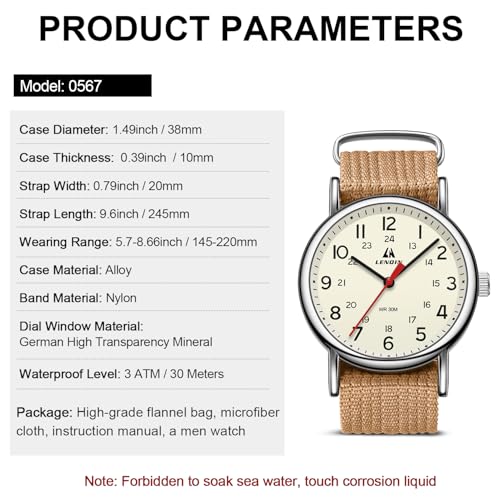 Image of LN LENQIN Mens Watches Unisex Military Sport Nylon Strap Stylish Luminous Fashion Analog Quartz Watch for Men Waterproof Army Tactical Casual Wristwatch