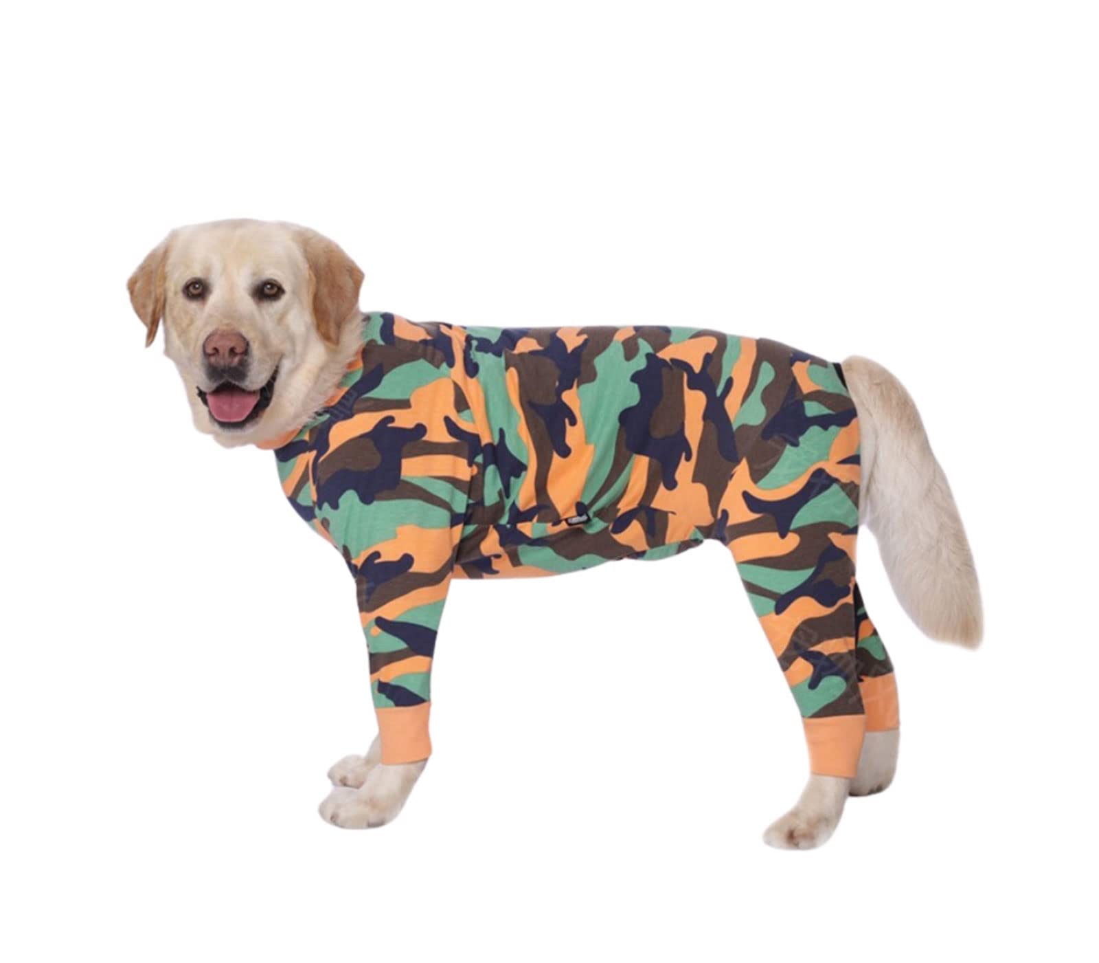 Cotton 4-Legged Dog Recovery Suit, Anti Hair Shedding Onesie Pajamas, After Surgery Protective Weaning Jumpsuit for Small Medium Large Dogs_32(Green Orange Camo) โ image 1