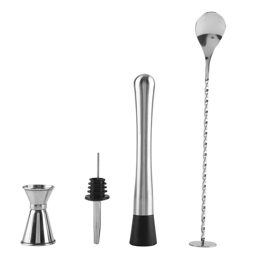 Fdit Cocktail Shaker Set 4Pcs Stainless Steel Drinking Cocktail Mixing Tool Set in Home Bar Party (B)