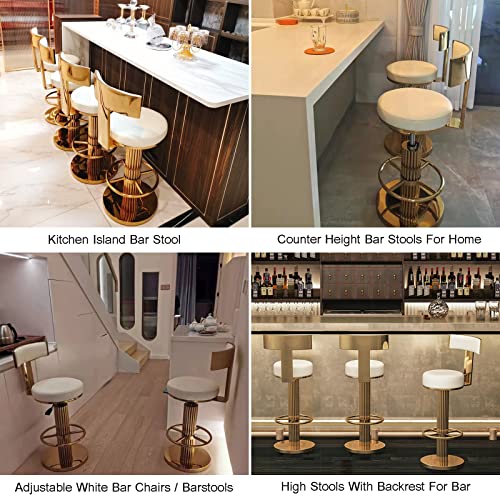 Image of FUNROLUX Adjustable Swivel Bar Stools Set 2 Kitchen Counter Height Stools | 360 Swivel, 25.6 inch-29.5 inch Adjustable, Leather Thick Cushion, Stainless Steel Frame, 350 lbs Capacity, Gold