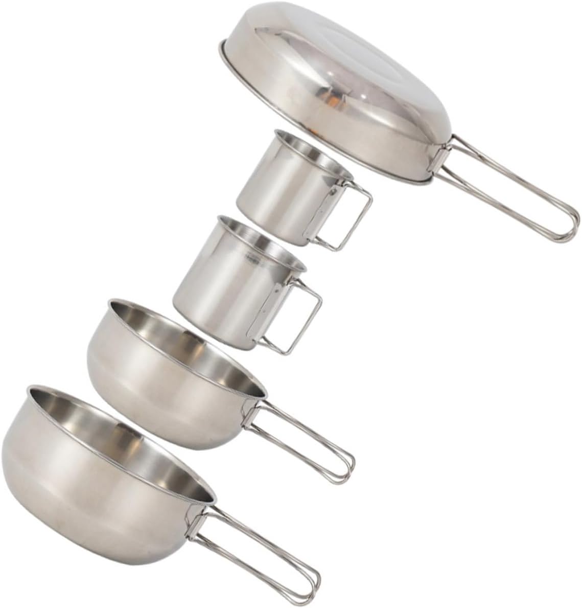 SUPVOX 5pcs Camping Silverware Stainless Steel Pot Pan Cup Set for Outdoor Activities Hiking