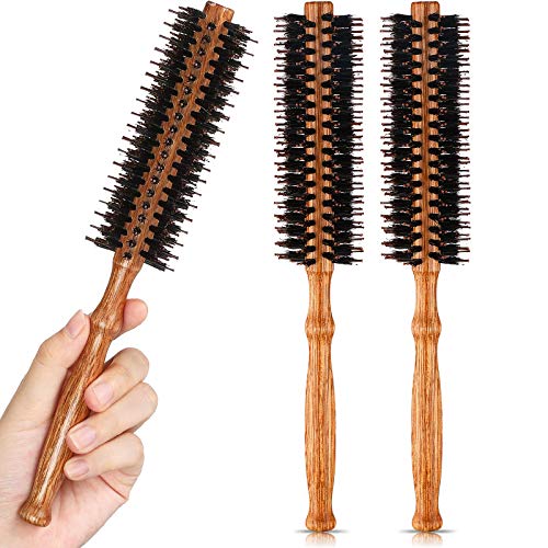 3 Pieces Small Styling Hair Brush for Short Hair, Small Round Brush for Bang, 8 Rows Mini Round Boar Bristle Beard Brush for Women Thin Hair, Fine hair, Curling