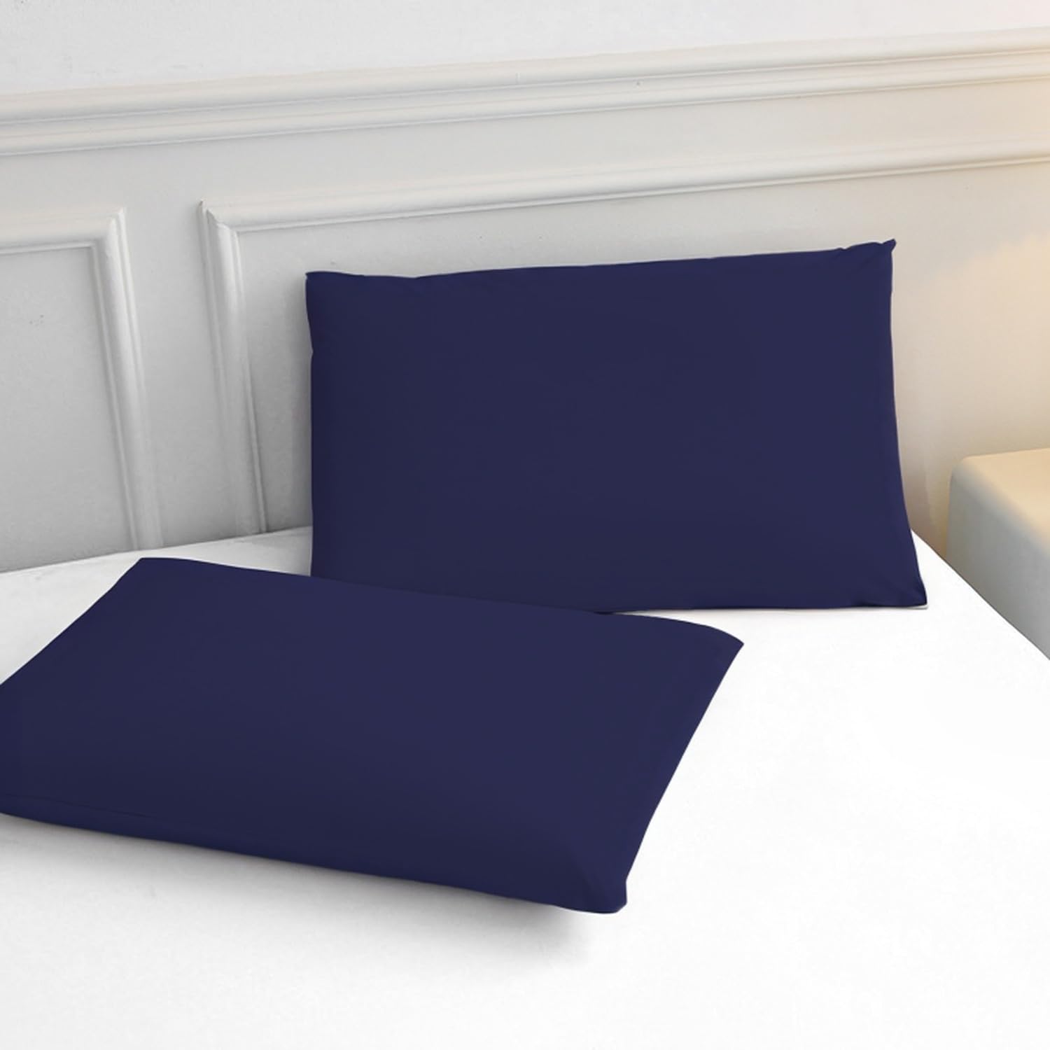 Meteorwi Home - Funda de Almohada 45x90cm con Cierre de Cremallera,Juego de 2 Fundas Almohada 100% Poliéster Transpirable y Suave (Azul Oscuro)