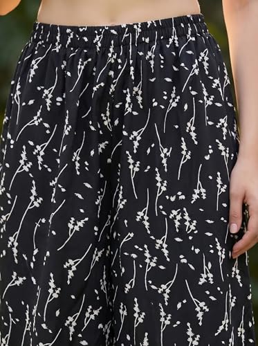 Image of THUMBA Women's Printed Poly Rayon Palazzo Pants | Wide Leg Culottes | Floral & Butterfly Print | Elastic Waist | Casual & Ethnic Wear | S M L XL 2XL 3XL