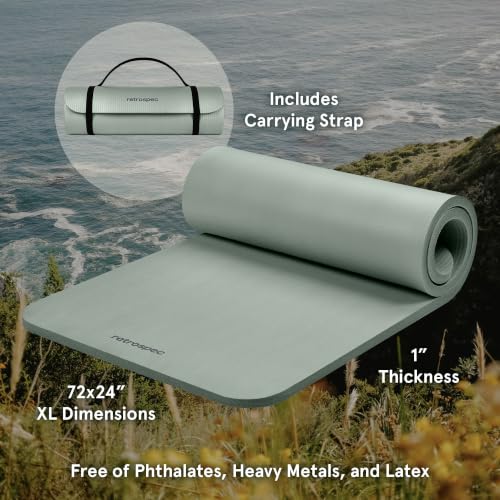 Image of Retrospec Solana Yoga Mat 1 inch Thick w /Nylon Strap for Men & Women - Non Slip Exercise Mat for Home Yoga, Pilates, Stretching, Floor & Fitness Workouts