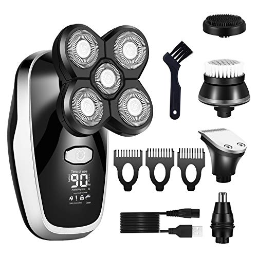 Electric Shaver Razor for Men, Bald Head Shaver 5 in 1 Cordless Waterproof Mens Shaver USB Rechargeable Grooming Kit (Silver)
