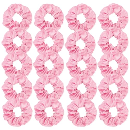YISSION 20 Pcs Light Pink Satin Hair Scrunchies for Women Girls Silk Hair Ties Fashion Hair Bands Ponytail Holders Light Pink Hair Accessories for Women Girls