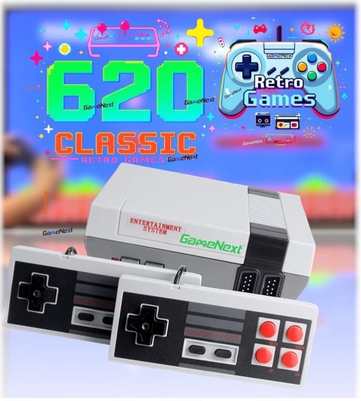 GameNext Retro Game Console with 620 Built-in Games, Classic Video Game Console with 2 Wired Controllers, Plug and Play Retro Gaming System with AV Output for TV