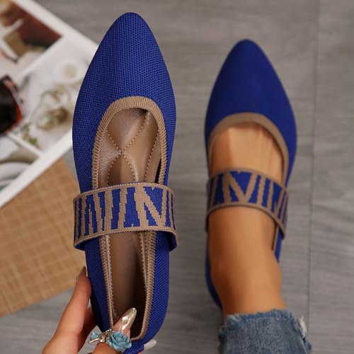 Womens Pointed Toe Flat Shoes Fashion Slip On Mesh Breathable Lightweight Casual Shoes Wide Toe Box Flats Women Knit Ballet Mary Jane Dress Dance Comfortable Walking Shoe with Strap4
