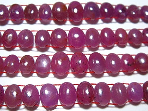 LKBEADS AAA-Pink Ruby Smooth Oval Two Side Drilled Briolettes-7" Strand -Stones measure- 7x5-9x6mm
