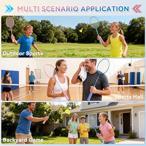 Image of Badminton Set for Beginners, Families & Adults | 2 /4 /6 Rackets, 3 /6 Shuttlecocks & 1 Carrying Bag. Great for Backyard, Park, Garden, Lawn & Beach. Perfect Outdoor Sports Game