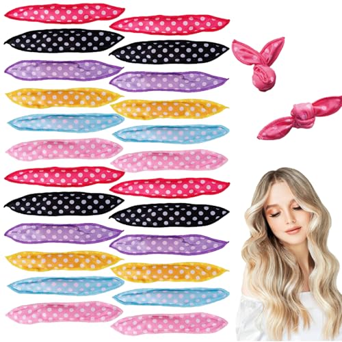 24PCS No Heat Hair Curlers- Sponge Rollers Wave Formers for Long Short Hair Sleep in Curlers- Retro Polka dots DIY Hair Tools-Natural-Looking pillow Soft Curls (multi-color)