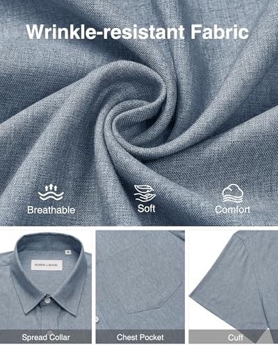 Image of Alimens & Gentle Mens Linen Shirts Short Sleeve Button Down Shirts Wrinkle Free Casual Vacation Beach Summer Tops