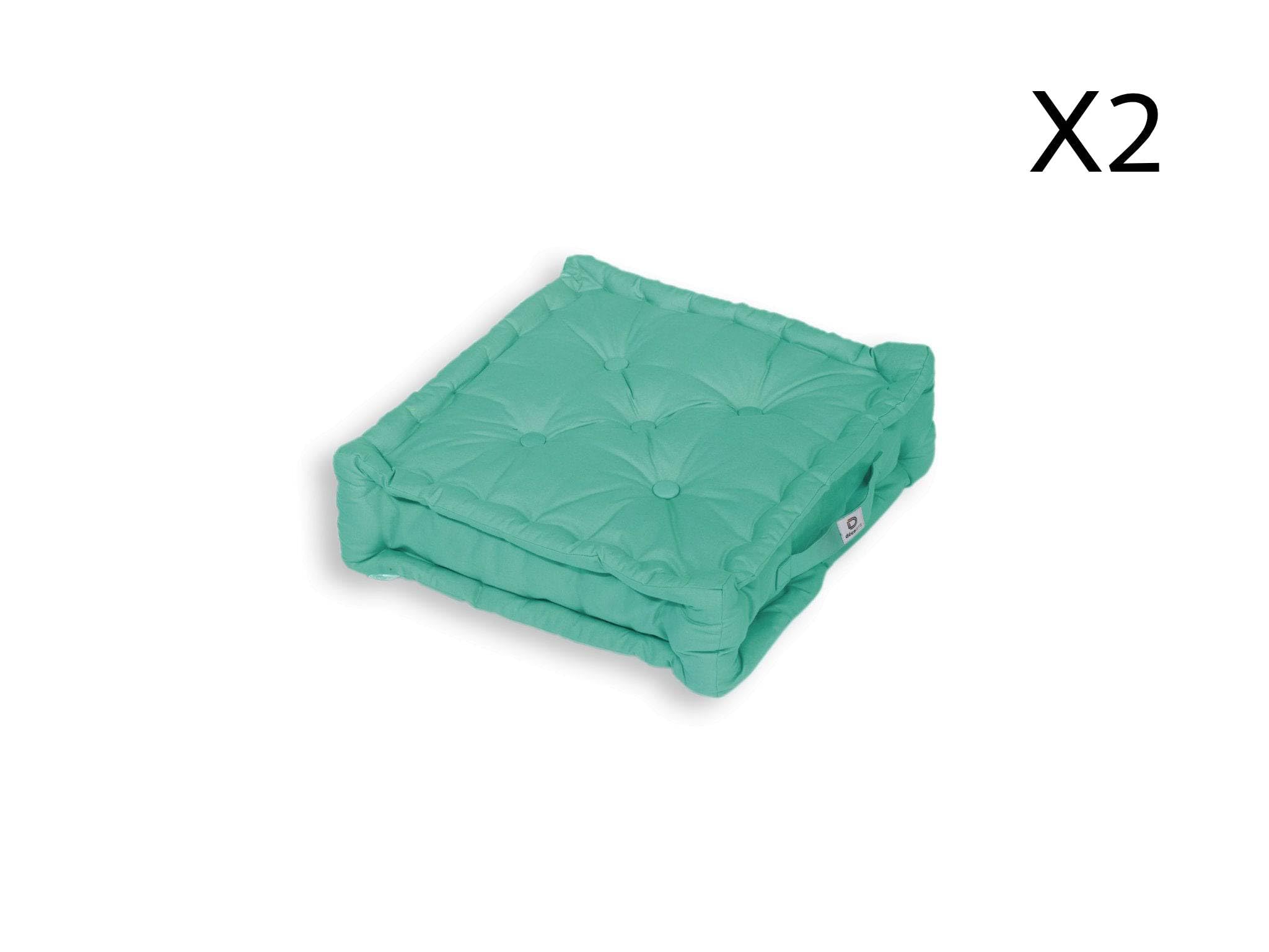 Coussins De Sol Lot De 2 - 60x60x15 Cm - Déperlant - Poignée De Transport - Certifié Oeko-Tex