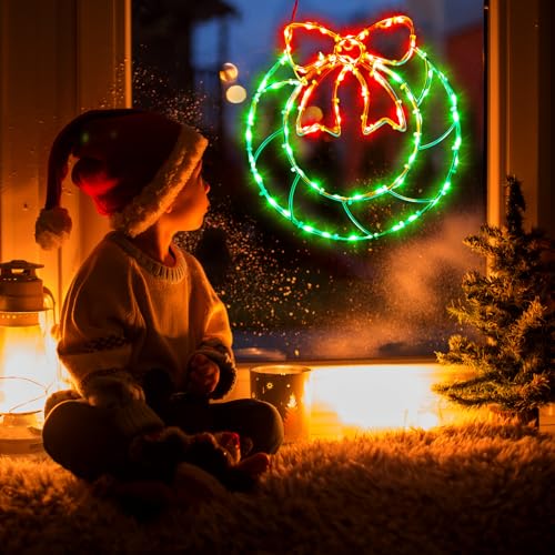 Silhouette de fenêtre de Noël LED 34 cm et décorations lumineuses avec télécommande