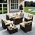 VONZOY 8 Pieces Outdoor Patio Furniture Set with 44" Fire Pit Table Rattan Sectional Conversation Sets w/Gas Fire Pit, Coffee Table, 2 Waterproof Covers, Khaki