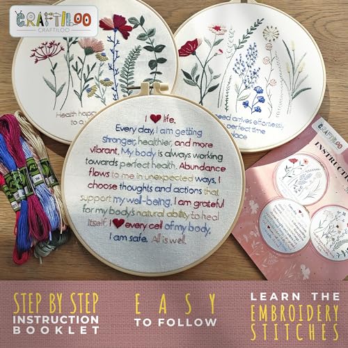 Image of CRAFTILOO Embroidery Kits for Adults Hand Embroidery kit for Beginners with Stamped Embroidery Patterns Starter Embroidery Kit. Needlepoint kit Cross Stitch kit for Teens& Adults Flowers