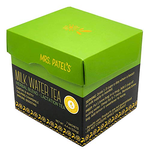 Mrs. Patel's Lactation Tea, Herbal Blend, Mild & Soothing, For Breastfeeding and Pumping Moms, Drink Iced or Hot, Large Brew Bags, Caffeine Free, Gluten Free, Dairy Free, Fenugreek Free (7 Sachets)