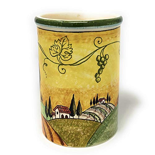 Hand-Painted Italian Ceramic Utensil Holder with Tuscan Rooster Design - Authentic Art Pottery from Italy - Image 2