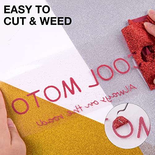 Image of HTVRONT Red Glitter HTV Vinyl Roll - 10 inch x 8ft Red Glitter Iron on Vinyl for All Cutting Machine, Glitter Heat Transfer Vinyl for T Shirts - Easy to Cut & Weed & Transfer