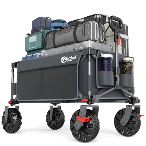 Image of Portal Collapsible Wagon with Brakes, Heavy Duty Utility Cart with All-Terrain Wheels, Portable Folding Wagons for Camping, Beach, Garden, Shopping, and Groceries