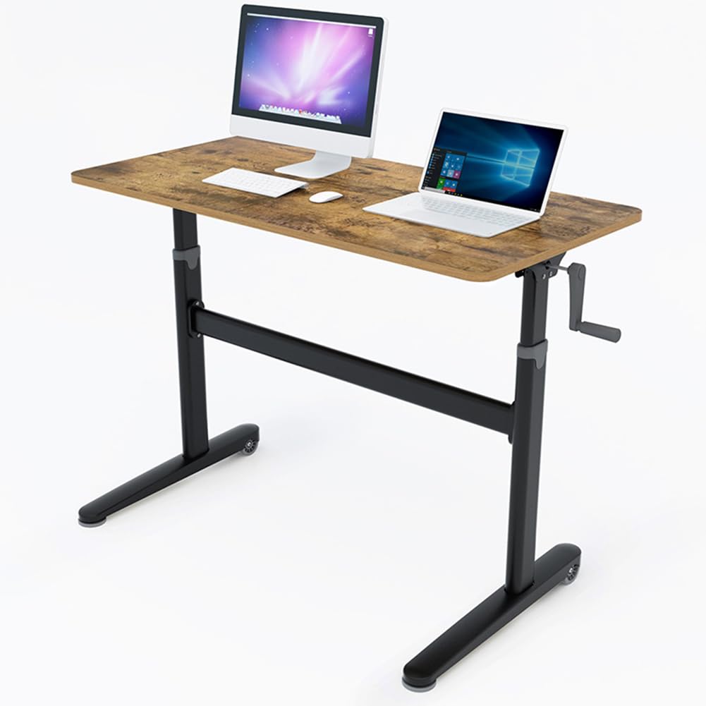 MYUYEE Standing Desk, Adjustable Height- Crank Mobile Standing Desk Sit Stand Desk Frame & Top, Stand Up Desk On Wheels (A)
