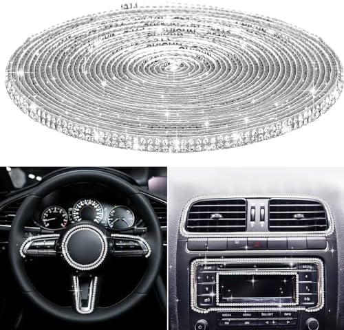 Bling Car Trim Self-Adhesive, Rhinestone Car Trim Strips Line Molding Stickers for Car Dashboard Decoration Glitter Car Interior Exterior Accessories 16.4 Ft(White)
