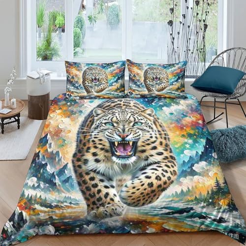Housse de couette léopard de neige 3D en microfibre douce avec fermeture éclair cachée - 2