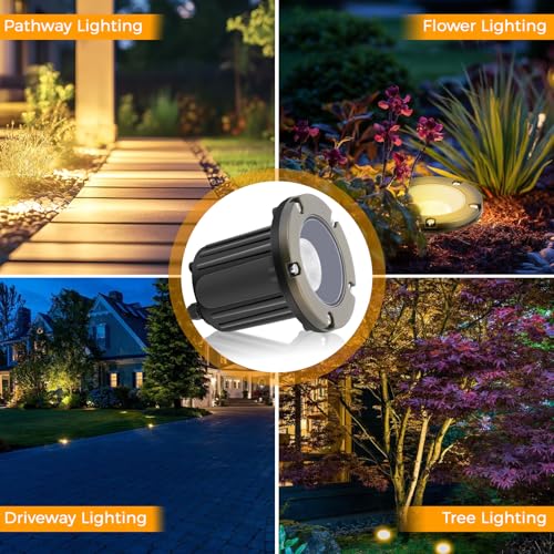 Gardencoin Brass Low Voltage Landscape Well Lights (5" Cover, 5.5" Tall), 12V LED Wired In-Ground Outdoor Up Lighting Fixture Waterproof, Adjustable Beam Direction Base, Without MR16 Bulb (12 Pack) - Image 7