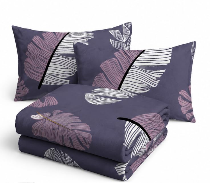 Image of Jashan 210 TC Glace Cotton Soft Fabric Elegent Beautiful Design Queen Size 90x90 inches Bedsheet Lightweight & Durable 1 Bed Sheet with 2 Pillowcase 17x27 inches 3 Pc Bedding Set - Purple Patta