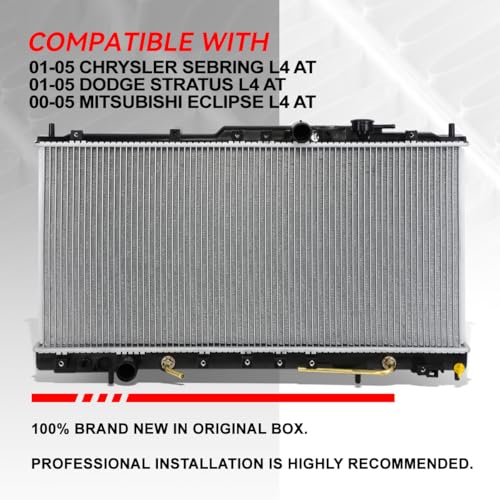 Image of Auto Dynasty Radiator Compatible with 00-05 Dodge Stratus Chrysler Sebring Mitsubishi Eclipse L4 AT, DPI 2405 Factory Style 1-Row Cooling Radiator, Aluminum Core