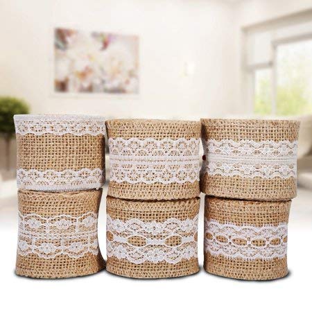 Image of Eshopgift Hessian White Lace Burlap Craft Ribbon for Vintage Home Decor (5pcs)