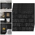 Faux Brick Wall Panels Peel and Stick Tile - 3D Stick on Backsplash Tiles for Kitchen - Black Sound Proof Foam Stone Wall Panel for Walls - Waterproof Fake Brick Paneling for Bathroom 10PCS 11.8x11.8