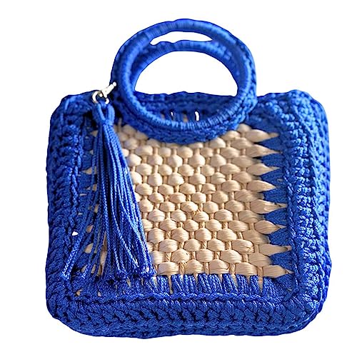 Bolsa Feminina Quadrada Com Alça de Ombro - Artesanal - Semipalha (AZUL)
