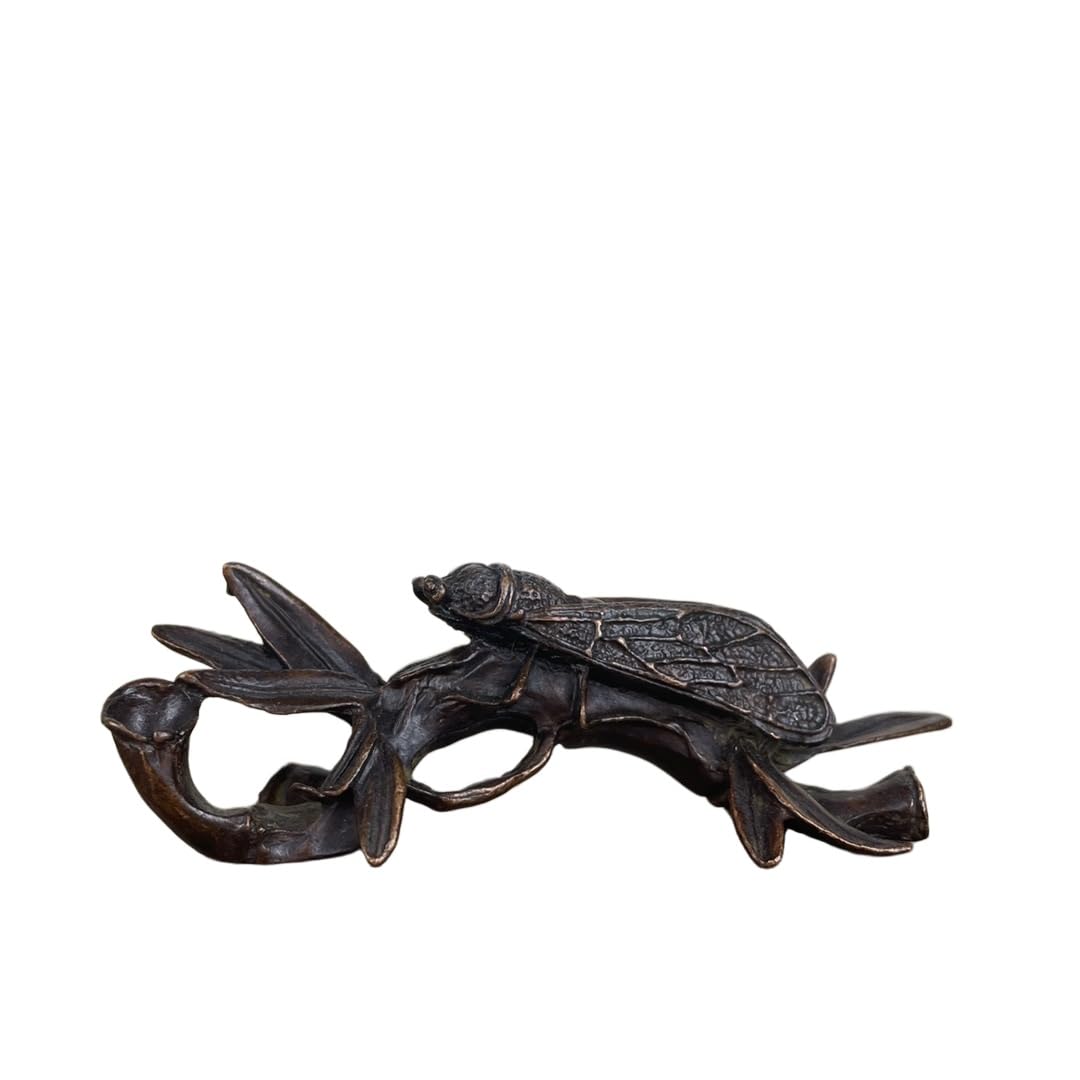 Huolimxun Retro Copper Bamboo Cicada Ornaments, Solid Copper Study Tea Table Feng Shui Crafts