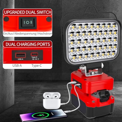 Image of Work Light for Craftsman V20 Battery,84W 8000LM Portable Cordless Floodlight with USB&Type C Fast Charging Port for Craftsman Tools,LED Spotlight for Camping,Fishing,Workshop