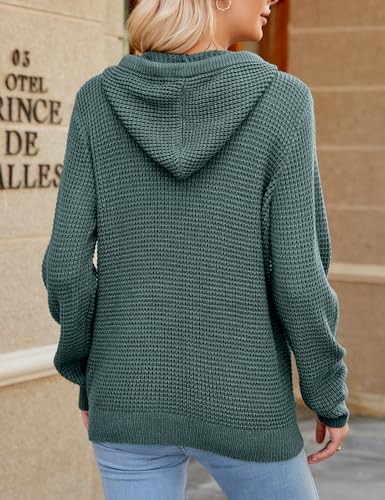 Image of CiCiBird Women's Fall Hoodies Sweater V Neck Waffle Knit Top with Pocket | Loose Fit, V Neck Button, Adjustable Drawstring, Long Sleeve, Kangaroo Pocket, Weekend Errands, Daily Wear, Work Casual