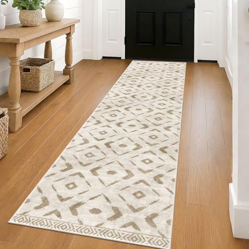 KILOCOCO Hallway Runner Rug 2x8 Runners for Hallways Printed Washable Runner Rug Non Slip Laundry Room Rugs Low-Pile Soft Runners for Bedroom Kitchen Living Room Boho Rugs, Pinkish Beige