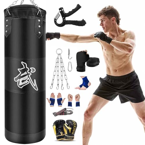 Box Y Croscita, Sports POGEPE Saco de Boxeo Profesional 120CM, Bolsa de Boxeo de 11 Piezas, Costal de Boxeo Piel Premium, Saco de Entrenamiento, Saco de Box para Kickboxing, Boxeo,...