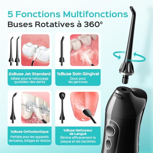 Hydropulseur dentaire COSLUS C20 sans fil portable noir - 6