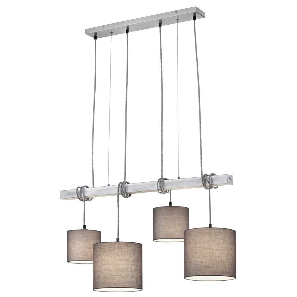 Reality Leuchten Pendelleuchte Padme R30364007, Metall Nickel Matt, Stoffschirm Grau, exkl. 4x E27