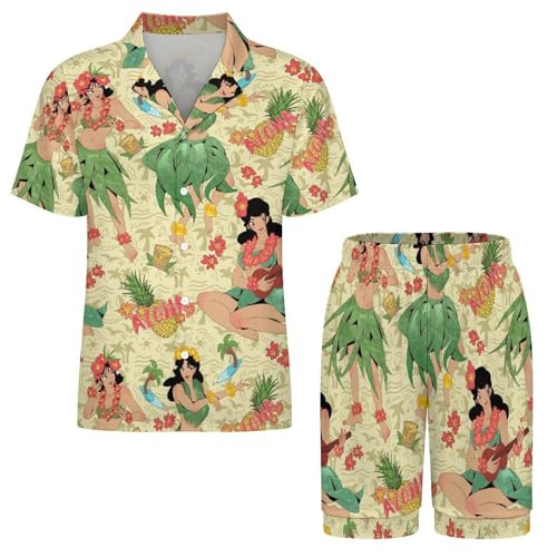 Hawaiian Aloha Mens Pajama Set Short Sleeve 2 Piece Sleepwear Button Down Tops And Shorts Loungewear Outfits4