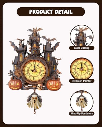 Horloge chalet d'Halloween en bois puzzle 3D de précision