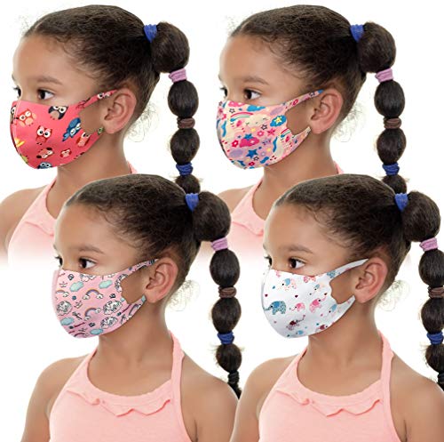 KId's Children's Reusable Washable Face Protective Covering Camping Back to School Hiking Out Door Activities Sports (Girl Set Pack of 4)