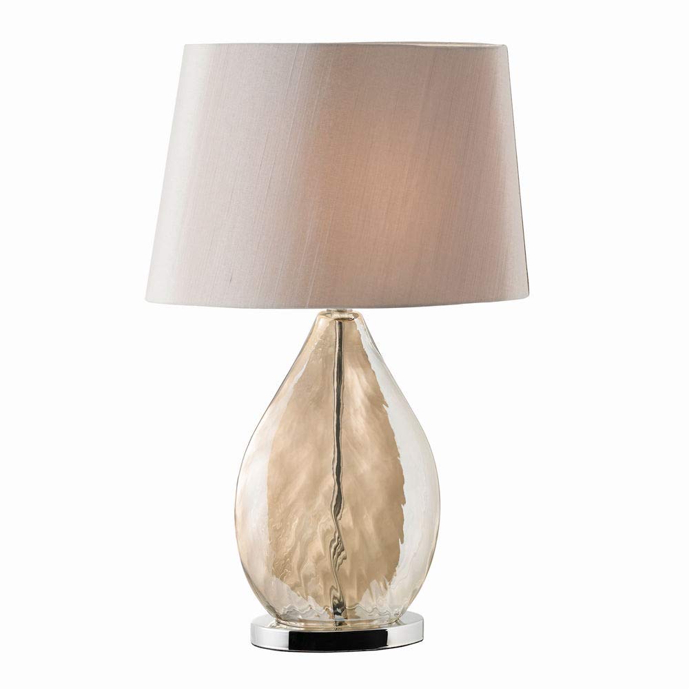 National Lighting Jenna Modern Decorative Gold Effect Finish Glass Reading Desk Table Lamp with Mink Coloured Fabric Shade