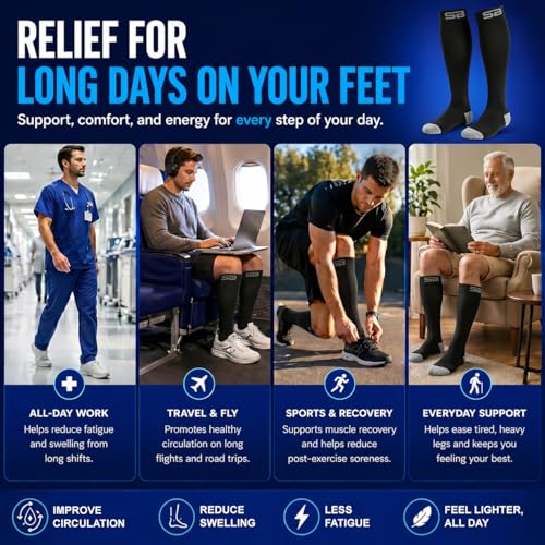 Image of SB SOX 3-Pair Compression Socks (15-20mmHg) for Men & Women - Comfortable Socks, Easy to Put On - Best Socks for Daily /Any Use, Running, Nurse, Travel